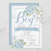 Blue Floral Baby Shower Uitnodiging (Voorkant / Achterkant)