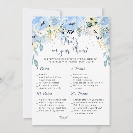 Blue Floral Baby shower Wat is er op je telefoonsp Kaart (Voorkant)