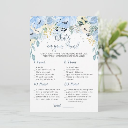 Blue Floral Baby shower Wat is er op je telefoonsp Kaart (Staand voorkant)
