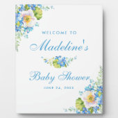 Blue Floral Baby shower Welcome Fotoplaat (Voorkant)