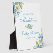 Blue Floral Baby shower Welcome Fotoplaat (Zijkant)