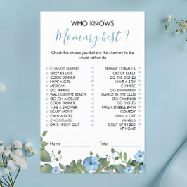 Blue Floral Baby shower Wie kent mama beste spel Flyer