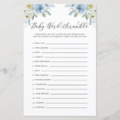Blue Floral Baby Word Scramble Baby shower Game (Voorkant)