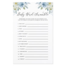 Blue Floral Baby Word Scramble Baby shower Game