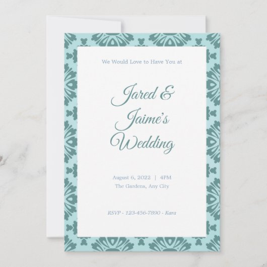 Blue Floral Background Wedding Invitation Kaart (Voorkant)
