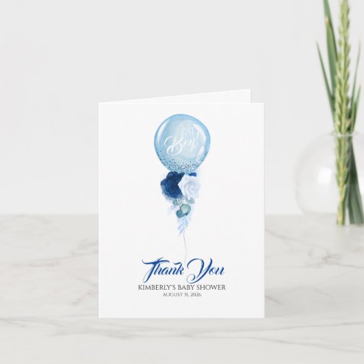 Blue Floral Balloon Baby shower dank u Bedankkaart (Voorkant)