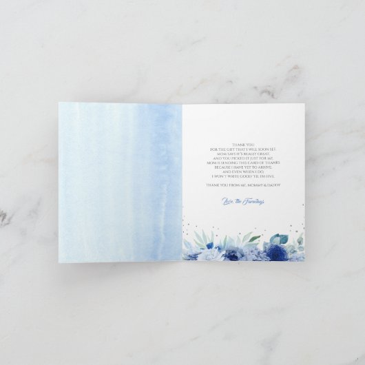Blue Floral Balloon Baby shower dank u Bedankkaart (Binnen)