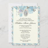 Blue Floral Baptism Christening Virgin Mary Kaart (Voorkant)