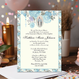 Blue Floral Baptism Christening Virgin Mary Kaart