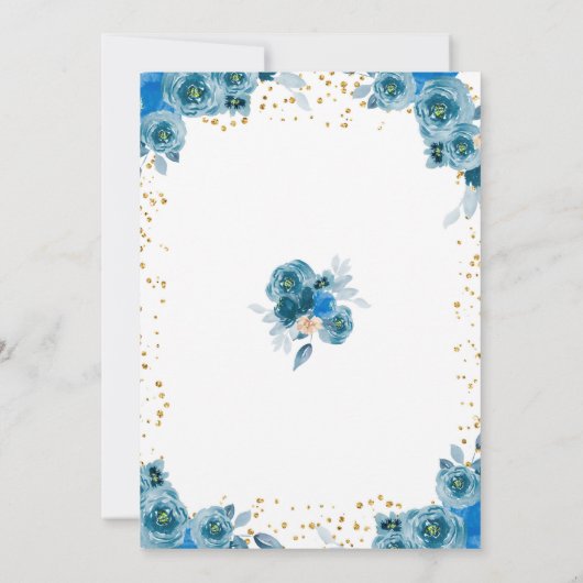 Blue Floral Baptism en First Birthday Invitation Kaart (Achterkant)
