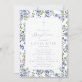 Blue Floral Baptism Invitation for Girl Kaart (Voorkant)