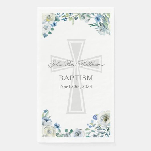 Blue Floral Baptism Party Christian Cross Custom Servet (Voorkant)