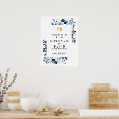 Blue Floral Bar Mitzvah Bat Mitzvah Welkomstbord Poster (Keuken)