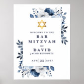 Blue Floral Bar Mitzvah Bat Mitzvah Welkomstbord Poster (Voorkant)