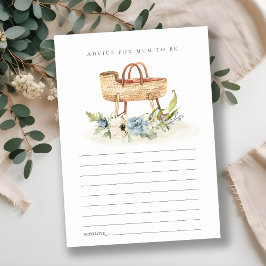 Blue Floral Bassinet Advice for Mum Baby shower Informatiekaartje