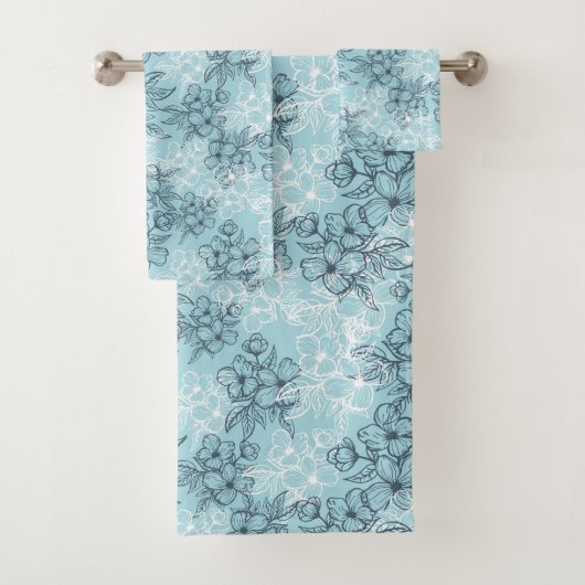 Blue Floral Bath Towelset Bad Handdoek (Insitu)