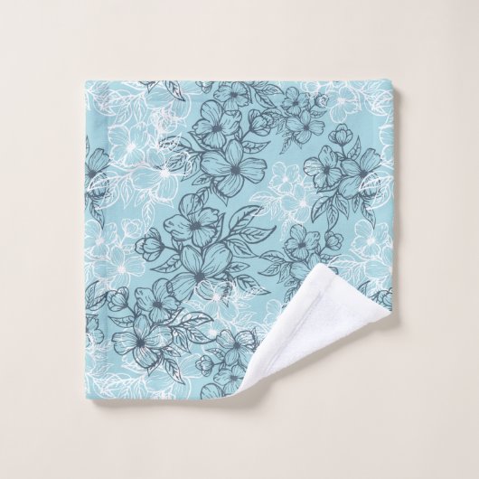 Blue Floral Bath Towelset Bad Handdoek (Wasdoekje)
