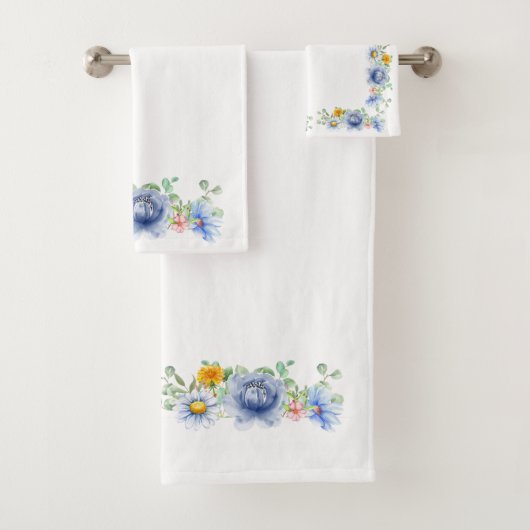 Blue Floral Bath Towelset Bad Handdoek (Insitu)