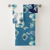 Blue Floral Bathroom Towel Set Bad Handdoek (Insitu)