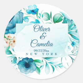 Blue Floral Beach Hawaiiaanse bruiloft / verloving Ronde Sticker