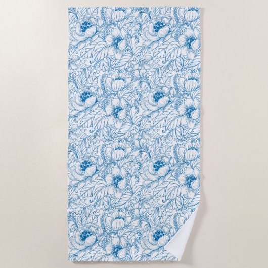 Blue Floral Beach Towel Strandlaken (Voorkant)