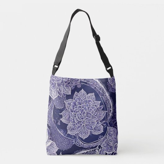 Blue Floral Beauty AI art Crossbody Tas (Achterkant)