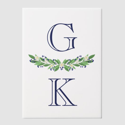 Blue Floral Berry Springs Monogram Trouwbedekking Vellum Uitnodigingen (Voorkant)