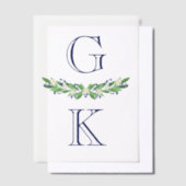 Blue Floral Berry Springs Monogram Trouwbedekking Vellum Uitnodigingen (Offset)