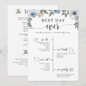 Blue Floral Best Day Ever Wedding Tijdschema Programmakaart (Voorkant / Achterkant)