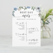 Blue Floral Best Day Ever Wedding Tijdschema Programmakaart (Staand voorkant)