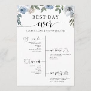 Blue Floral Best Day Ever Wedding Tijdschema Programmakaart