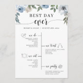 Blue Floral Best Day Ever Wedding Tijdschema Programmakaart (Voorkant)