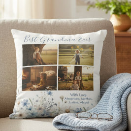 Blue Floral Best Grandma Ever Picture Gift Kussen