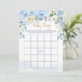 Blue Floral Bingo/Raad wie Baby shower games spele Kaart (Staand voorkant)