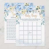 Blue Floral Bingo/Raad wie Baby shower games spele Kaart (Voorkant / Achterkant)