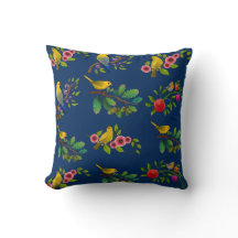 Blue Floral Bird Print Sierkussen