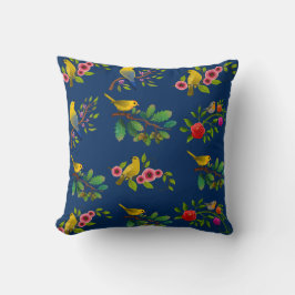 Blue Floral Bird Print Sierkussen