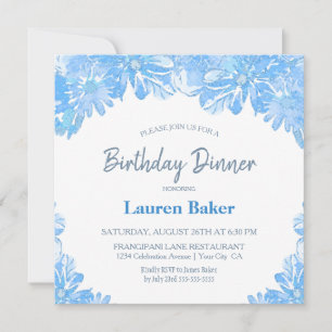 Blue Floral Birthday Dinner Party Kaart