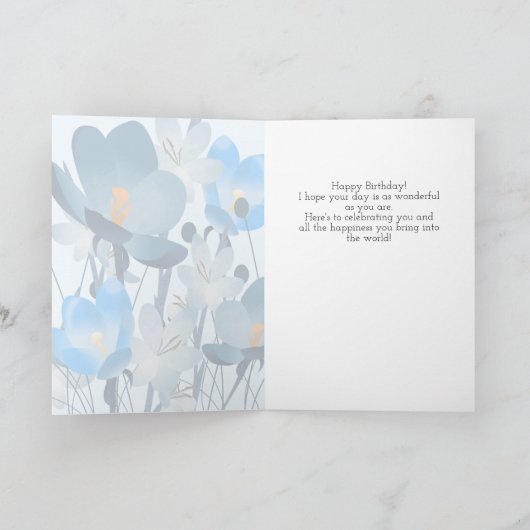 Blue Floral Birthday Kaart (Binnen)