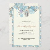 Blue Floral Birthday Religieuze Rosary Uitnodiging (Voorkant / Achterkant)