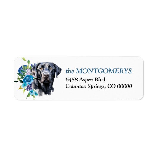 Blue Floral Black Lab Retouradres Etiket (Voorkant)