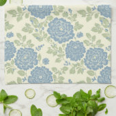 Blue Floral Block Print w Blue Stripes Theedoek (Gevouwen)