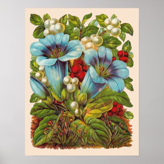 "Blue Floral" bloemen Poster (Voorkant)