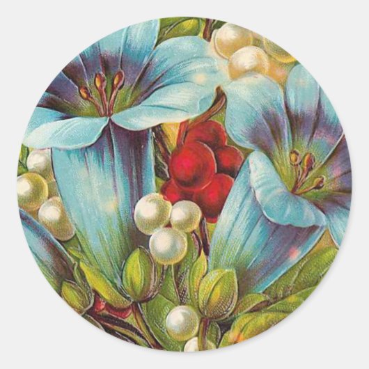 "Blue Floral"  bloemen Ronde Sticker (Voorkant)