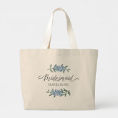 Blue Floral Bloemenmeisje Calligraphy Script Grote Tote Bag (Achterkant)