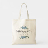 Blue Floral Bloemenmeisje Calligraphy Script Tote Bag (Achterkant)