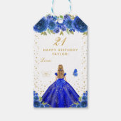 Blue Floral Blonde Hair Girl Happy Birthday Cadeaulabel (Voorkant)