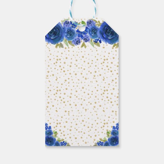 Blue Floral Blonde Hair Girl Happy Birthday Cadeaulabel (Achterkant)