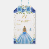 Blue Floral Blonde Hair Girl Happy Birthday Cadeaulabel (Voorkant)