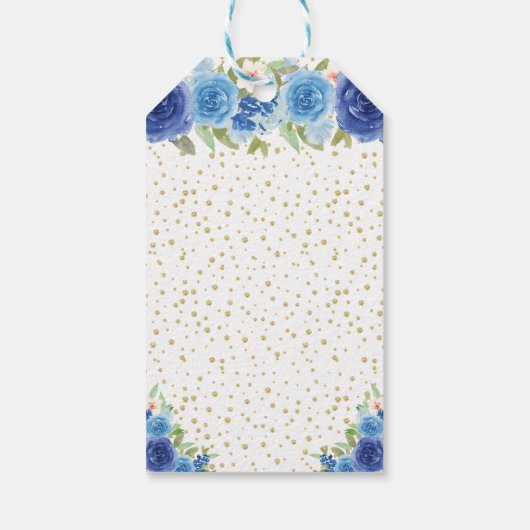 Blue Floral Blonde Hair Girl Happy Birthday Cadeaulabel (Achterkant)